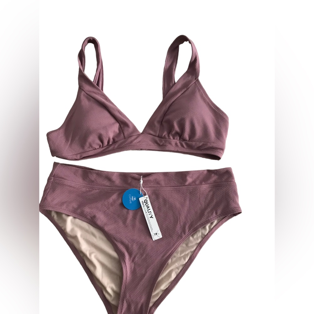 NEW  flattering color mauve pink  two pieces swimsuit unwired top bikini Sz XL